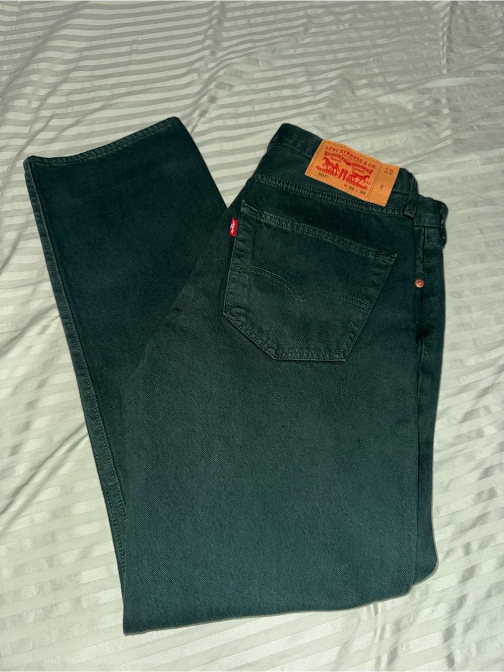 Levi's 501 Men's Jeans W32 L30 Dark Green Straight Leg Button Fly Denim